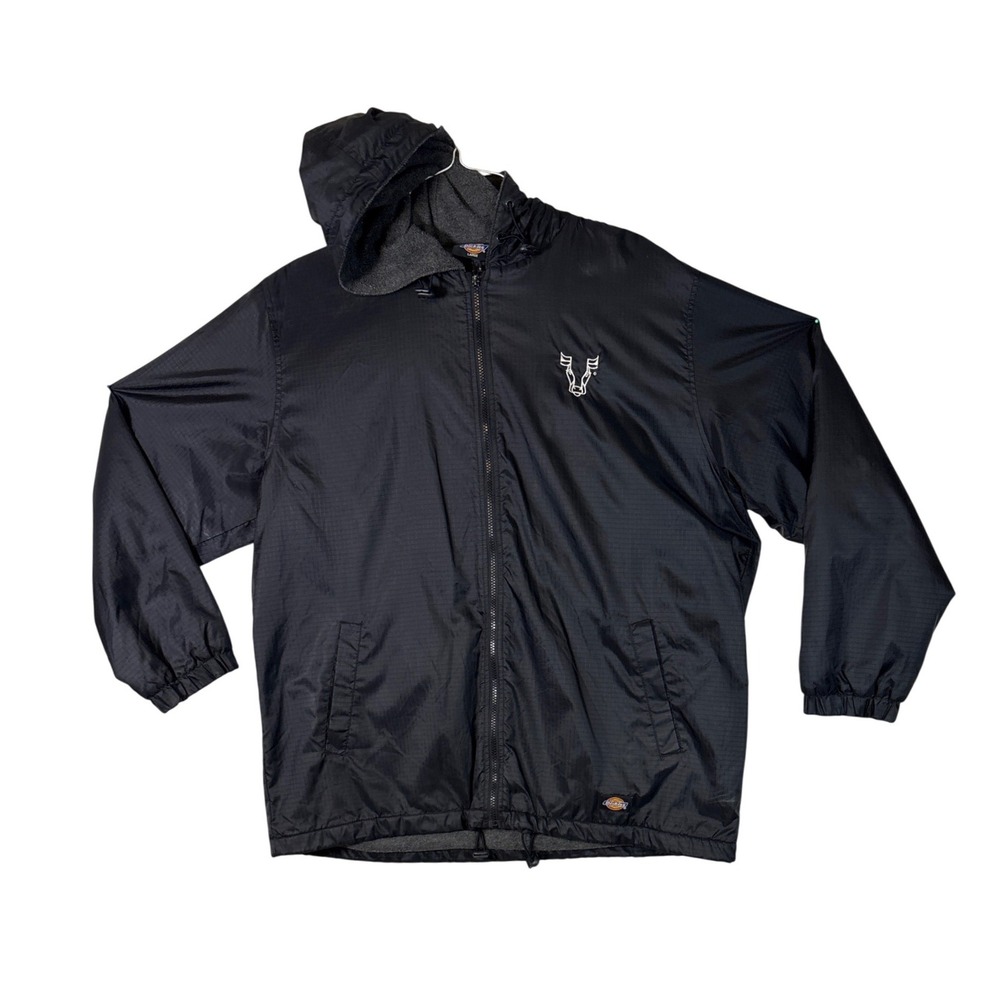 Dickies Mens Black Nylon Ripstop Fleece Lined Hooded Windbreaker Jacket Large